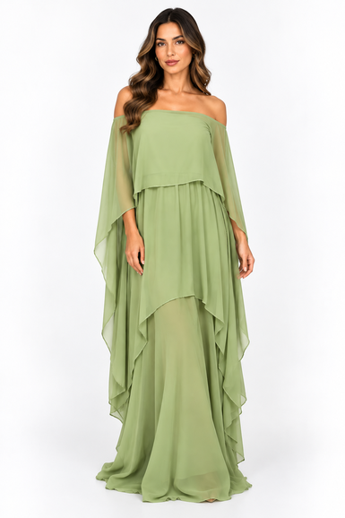 Vestido Longo Ombro a Ombro – Leveza e Elegância - verde
