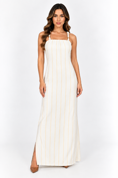 Vestido Listras Amarelas – Leveza e Elegância - AMARELO E BRANCO