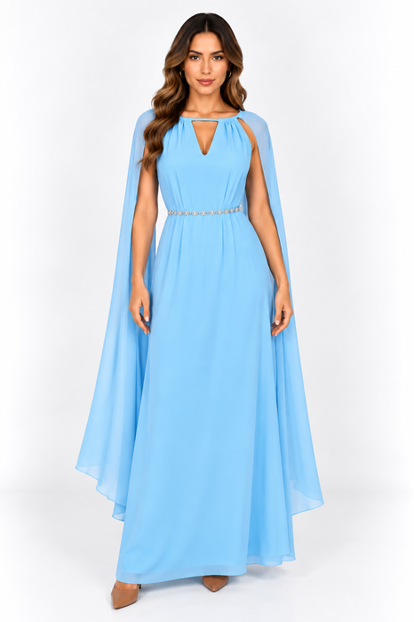 Vestido Longo Azul com Capa – Elegância e Sofisticação - azul