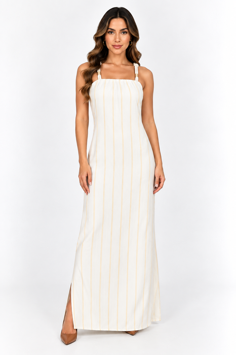 Vestido Listras Amarelas – Leveza e Elegância - AMARELO E BRANCO