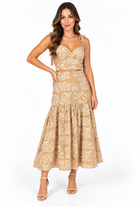 Conjunto Recortes Linho – Elegância e Sofisticação - bege