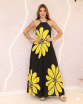 Vestido Longo Plissado Black Yellow