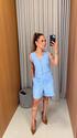 Conjunto Linho Azul - Conjunto blusa e short em linho, azul bebe.